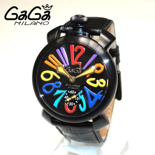 GaGa MILANO （ガガミラノ） 時計 腕時計 MANUALE マニュアーレ マヌアーレ 48mm ブラック レザー/マルチカラー 501203S 5012.03S 50123S 5012.3S メンズ スイスメイド|ガガミラノ時計スーパーコピー品腕時計 N級品は業界で最高な品質！